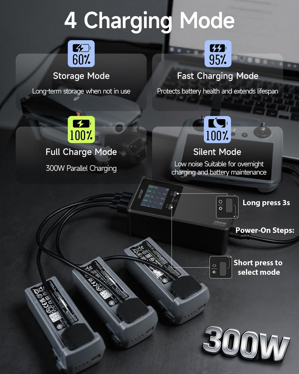 LKTOP 300W Three-Way Charger for Matrice 4 Series